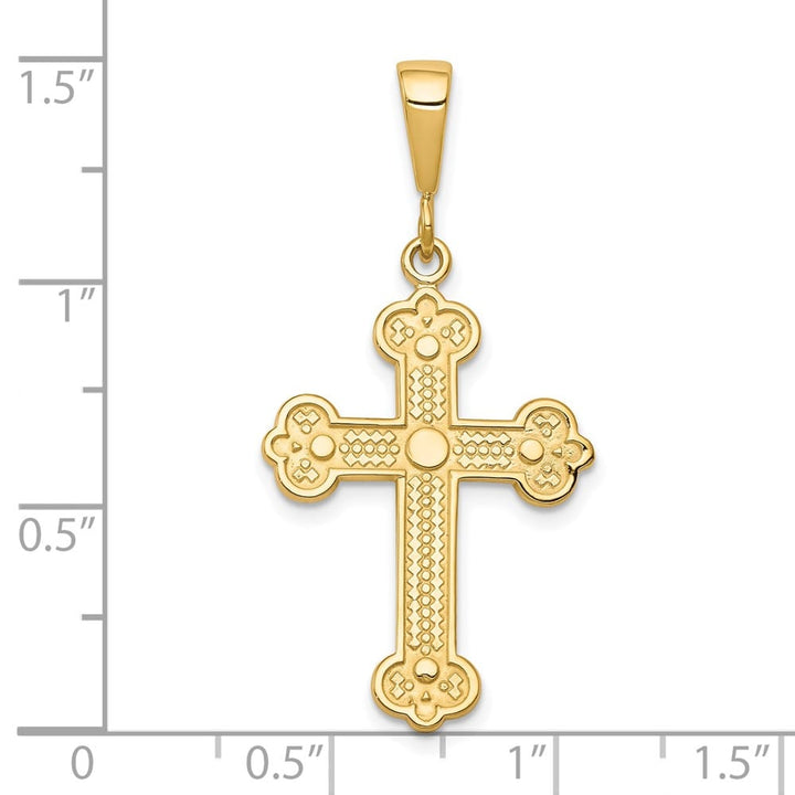 10K Yellow Gold Polished Large Fancy Budded Fleur de Lis Cross Charm