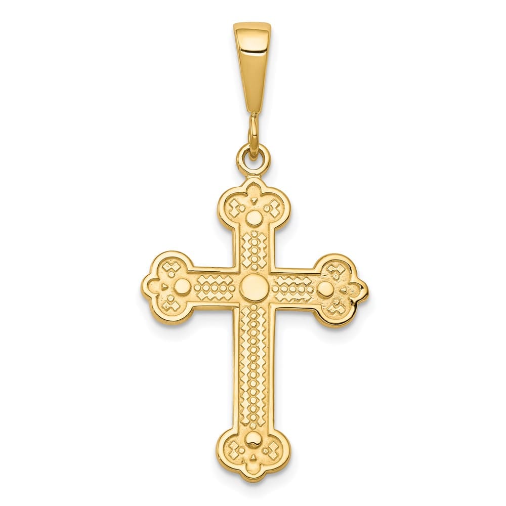 10K Yellow Gold Polished Large Fancy Budded Fleur de Lis Cross Charm