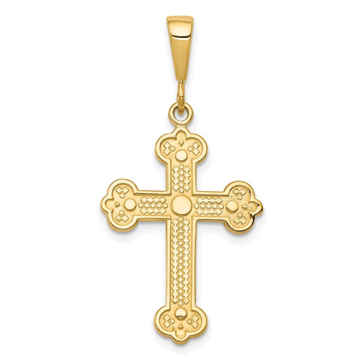 10K Yellow Gold Polished Large Fancy Budded Fleur de Lis Cross Charm