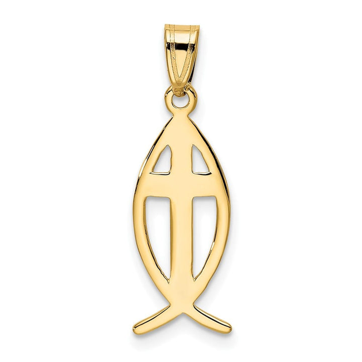 10K Yellow Gold Polished Large Ichthus Fish with Cross Center Pendant