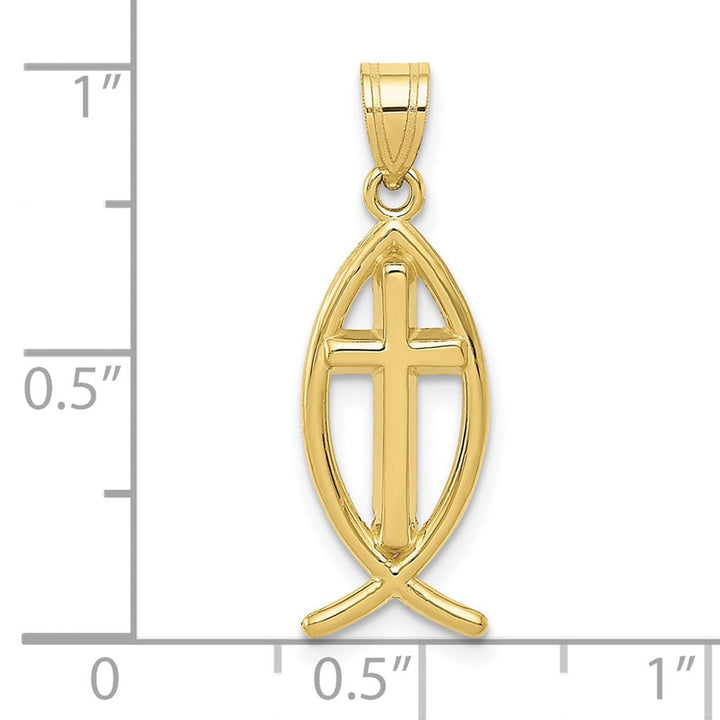 10K Yellow Gold Polished Large Ichthus Fish with Cross Center Pendant