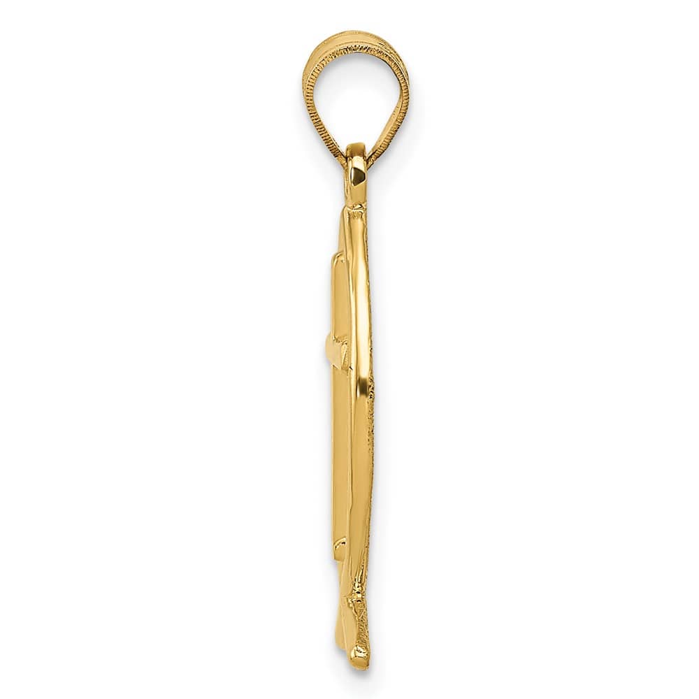 10K Yellow Gold Polished Large Ichthus Fish with Cross Center Pendant