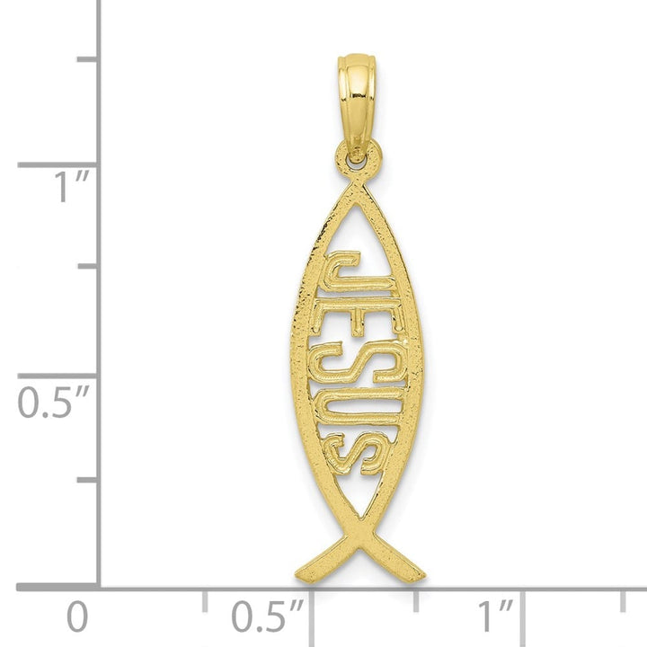 10K Yellow Gold Polished Large Ichthus Fish with Jesus Center Pendant