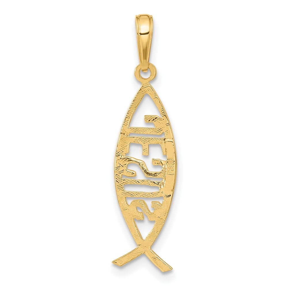 10K Yellow Gold Polished Large Ichthus Fish with Jesus Center Pendant