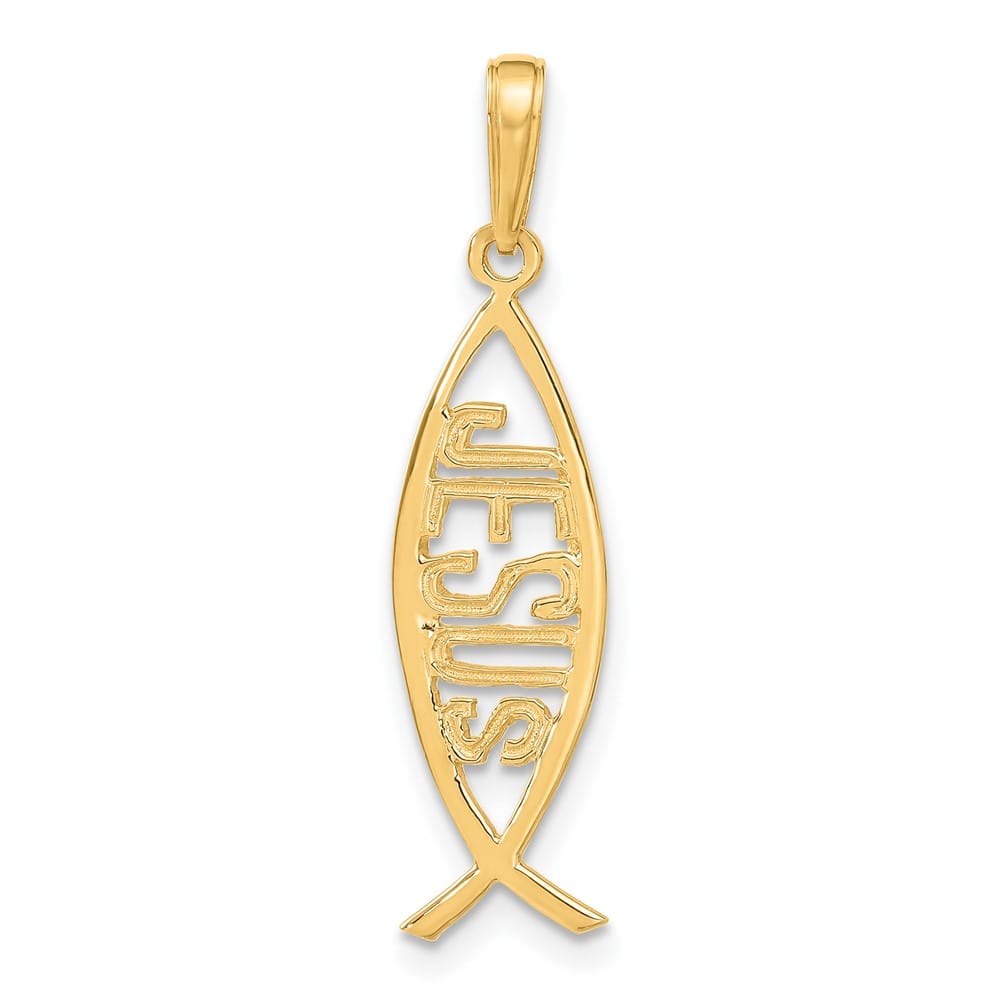 10K Yellow Gold Polished Large Ichthus Fish with Jesus Center Pendant