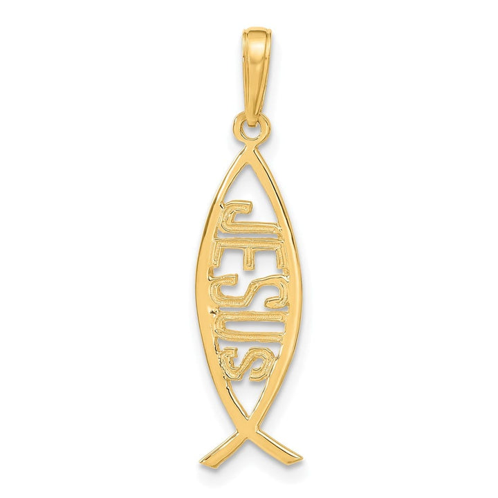 10K Yellow Gold Polished Large Ichthus Fish with Jesus Center Pendant