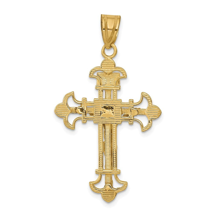 10K Yellow Gold Polished Large INRI Fleur de Lis Crucifix Pendant