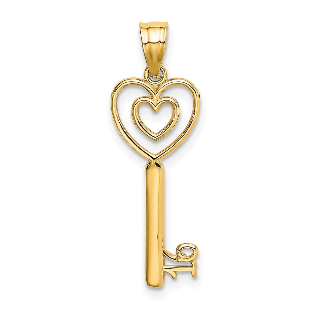 10K Yellow Gold Polished Large Key with Heart Sweet 16 Charm