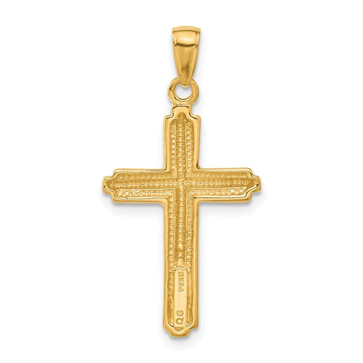 10K Yellow Gold Polished Large Latin Cross with Striped Border Pendant