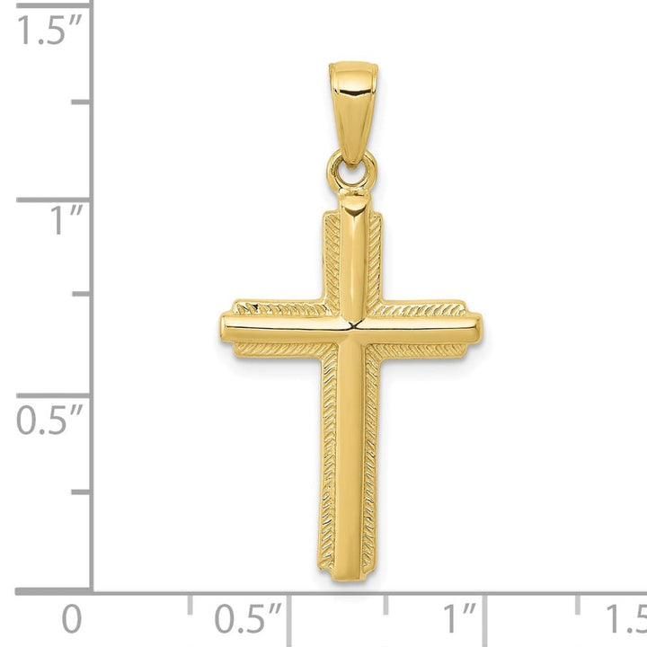 10K Yellow Gold Polished Large Latin Cross with Striped Border Pendant