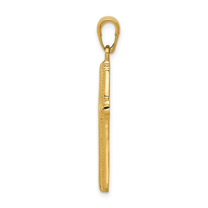 10K Yellow Gold Polished Large Latin Cross with Striped Border Pendant