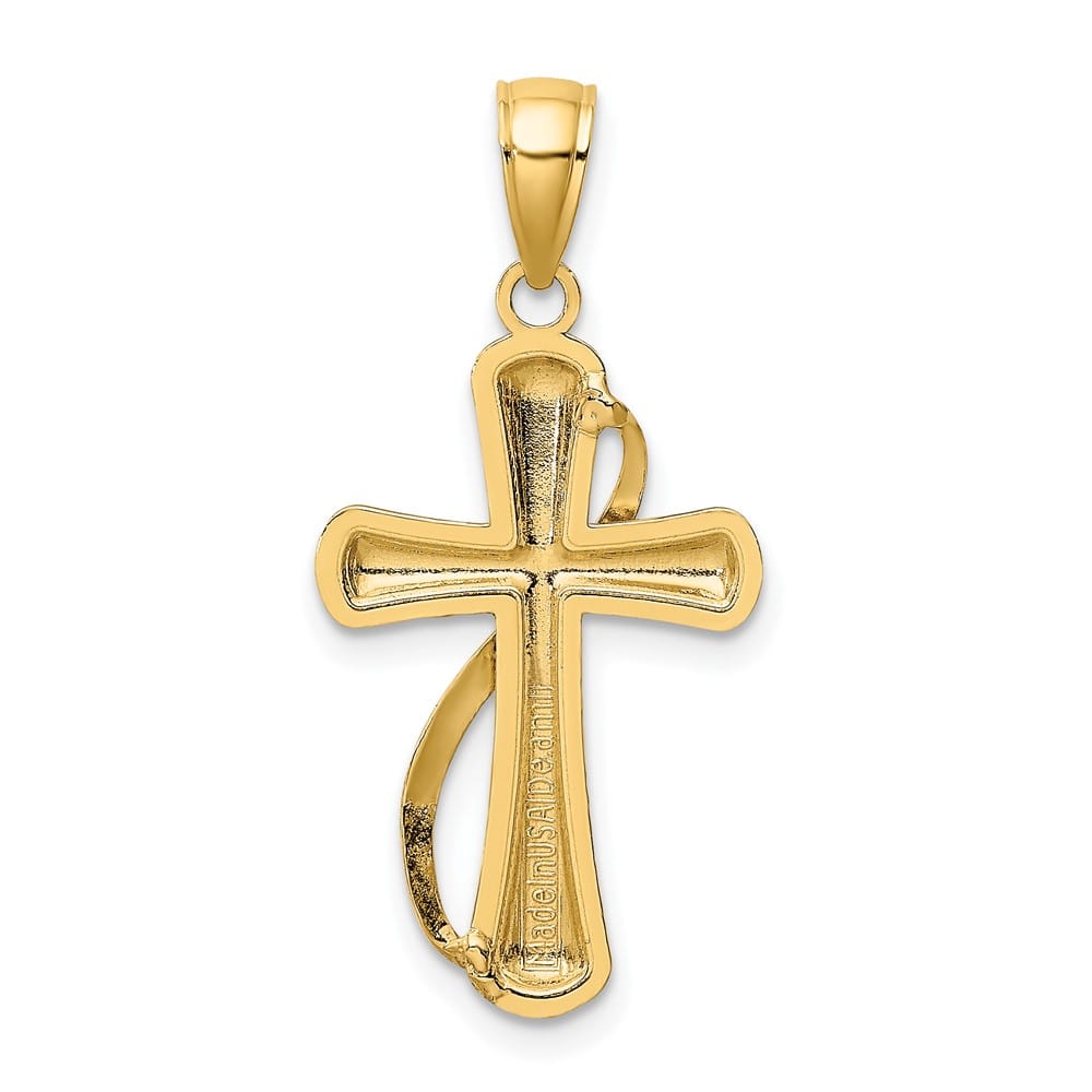 10K Yellow Gold Polished Large Methodist Cross with Drape Pendant