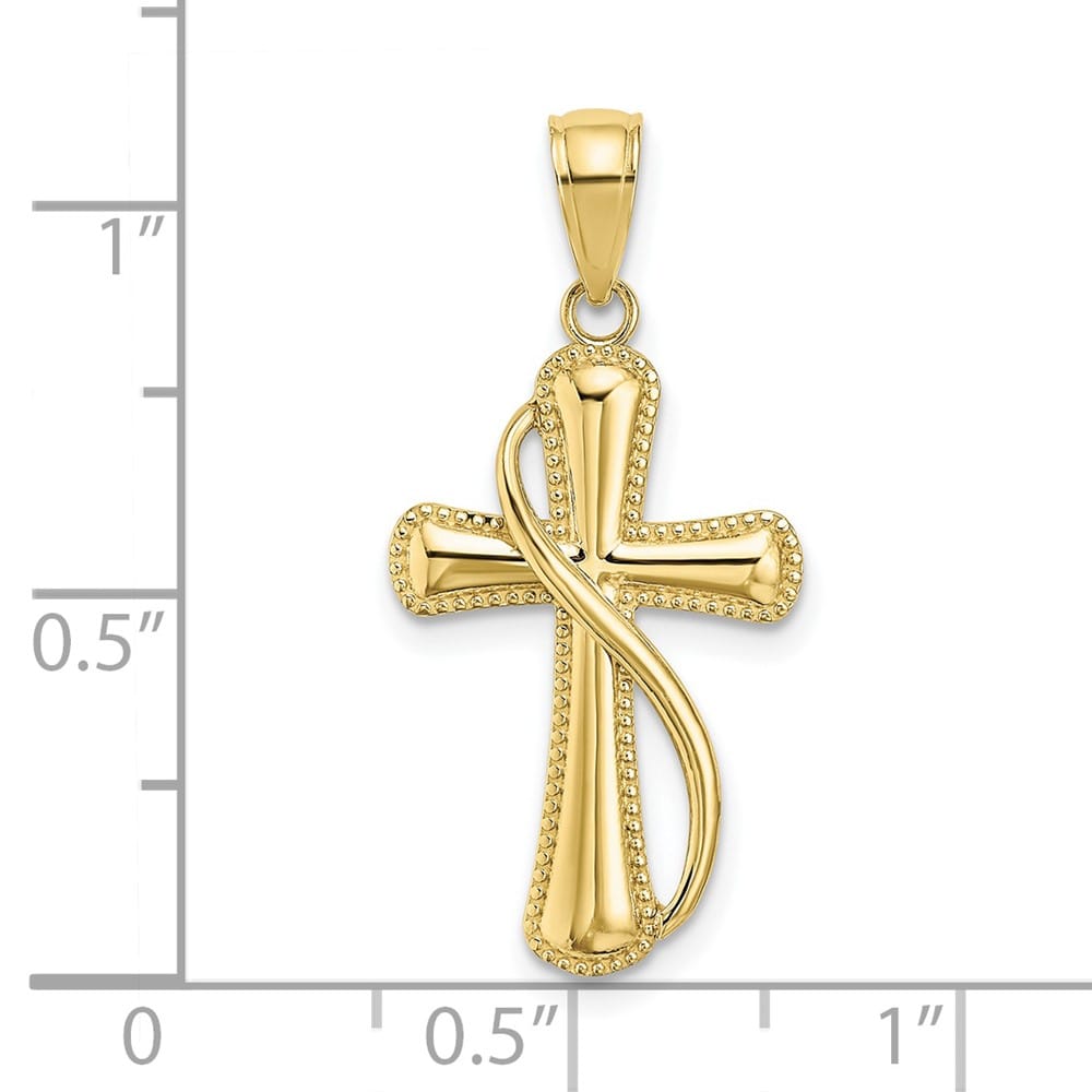 10K Yellow Gold Polished Large Methodist Cross with Drape Pendant
