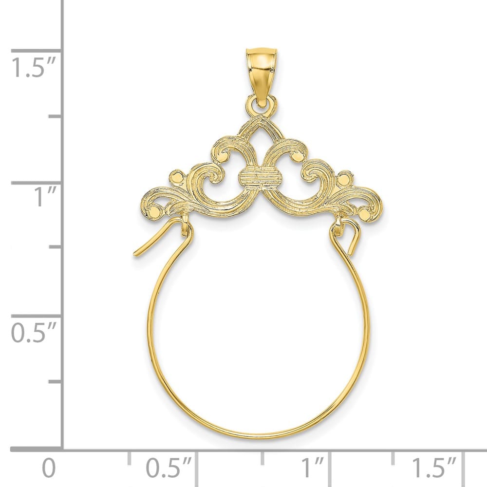 10K Yellow Gold Polished Large Scroll Framed Charm Holder
