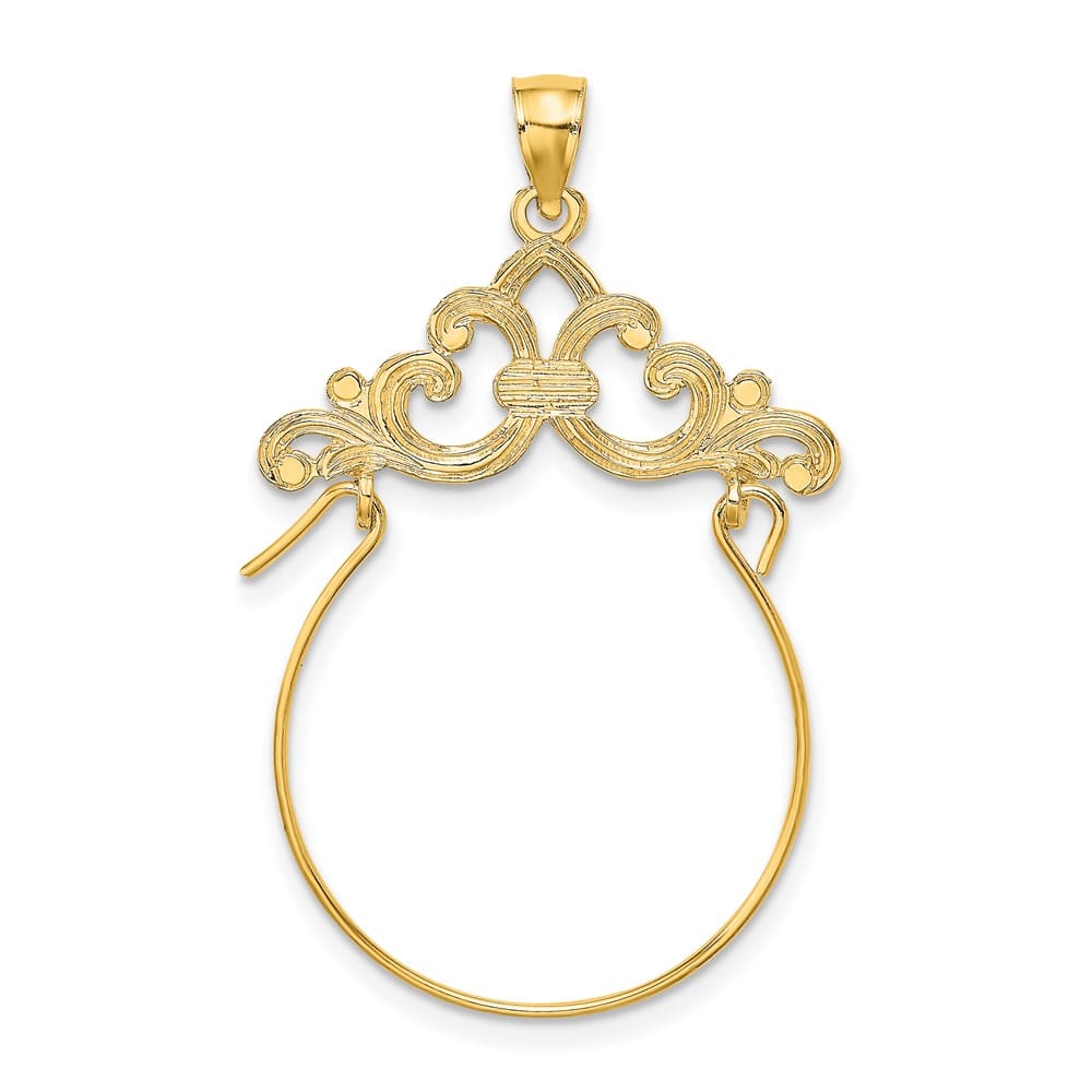 10K Yellow Gold Polished Large Scroll Framed Charm Holder