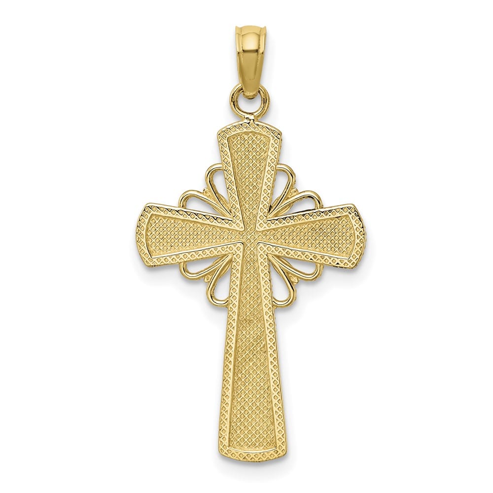 10K Yellow Gold Polished Large with Beaded Edge Grid Cross Charm