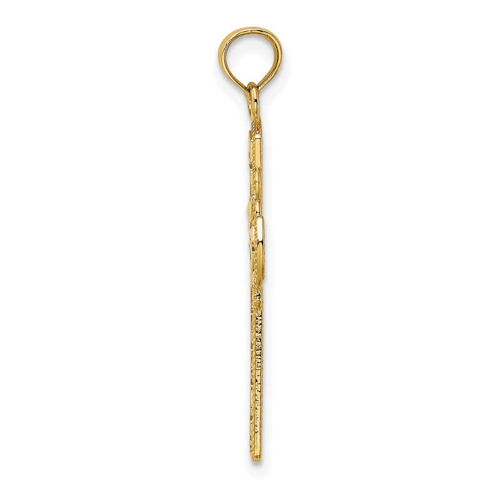 10K Yellow Gold Polished Large with Beaded Edge Grid Cross Charm