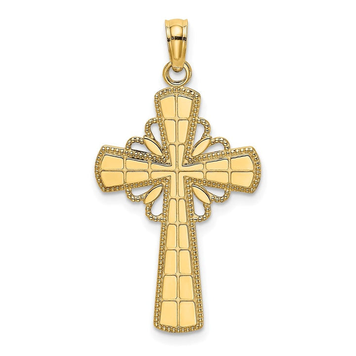10K Yellow Gold Polished Large with Beaded Edge Grid Cross Charm