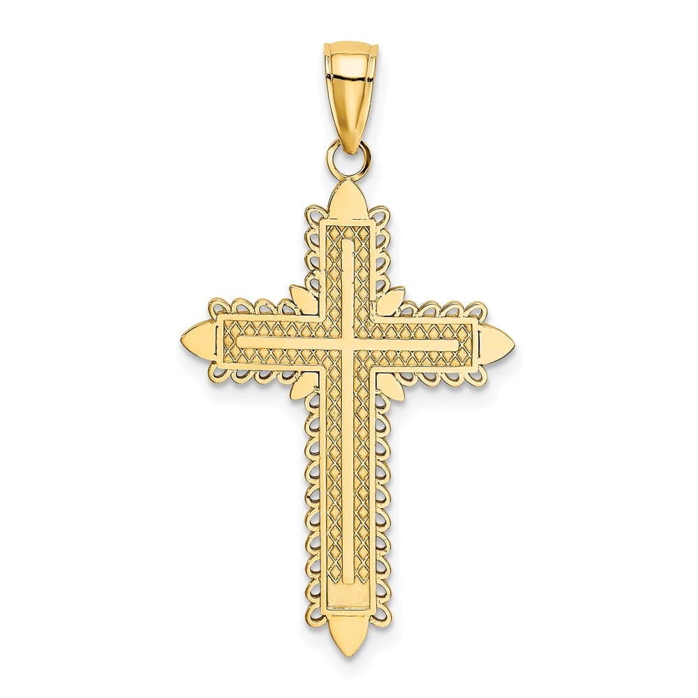 10K Yellow Gold Polished Large with Lace Border Passion Cross Charm