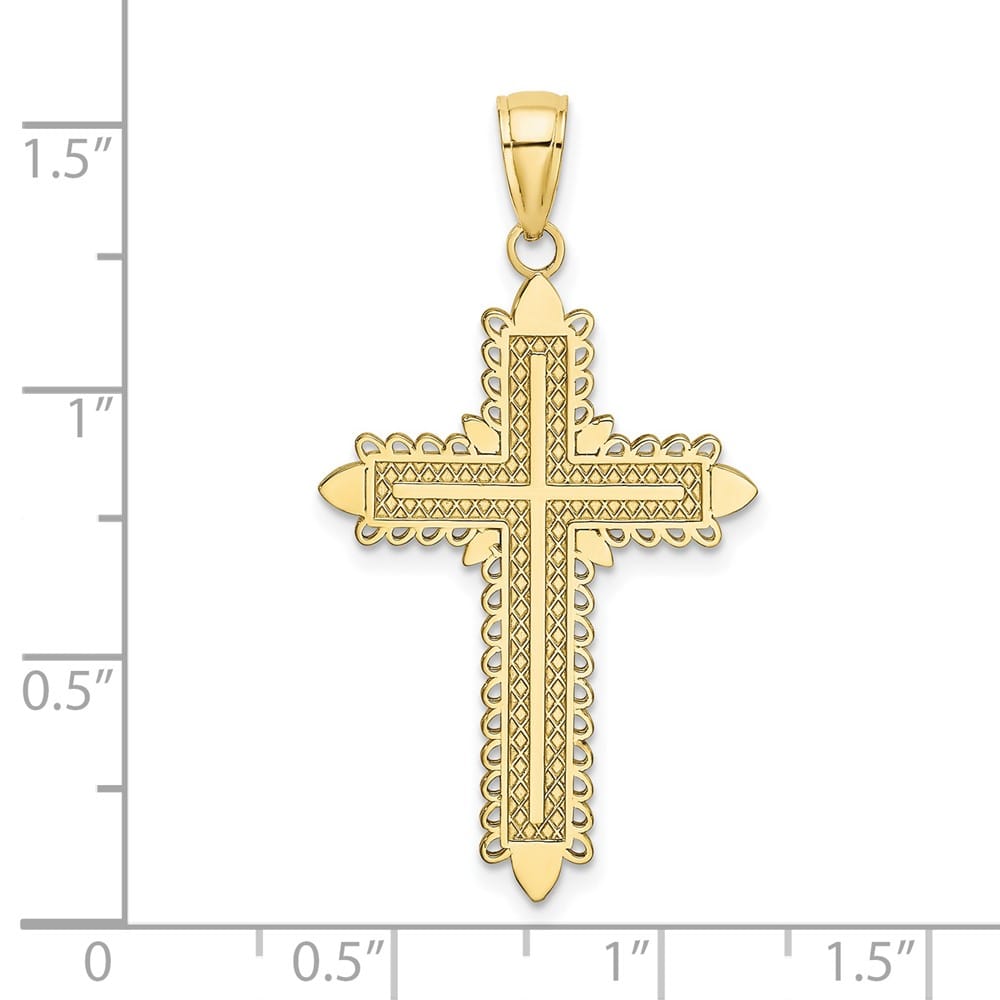 10K Yellow Gold Polished Large with Lace Border Passion Cross Charm
