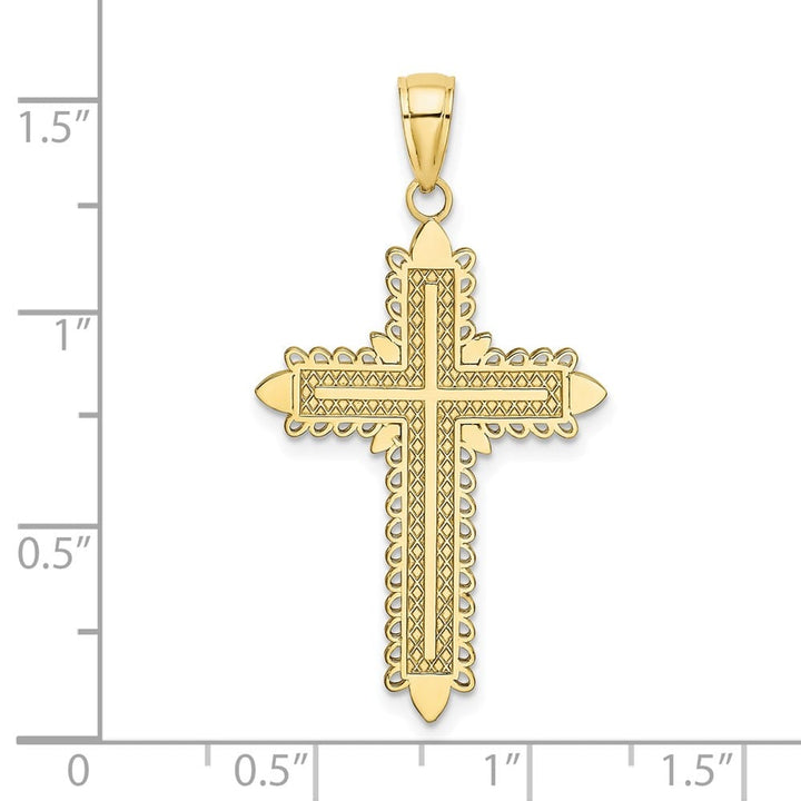 10K Yellow Gold Polished Large with Lace Border Passion Cross Charm