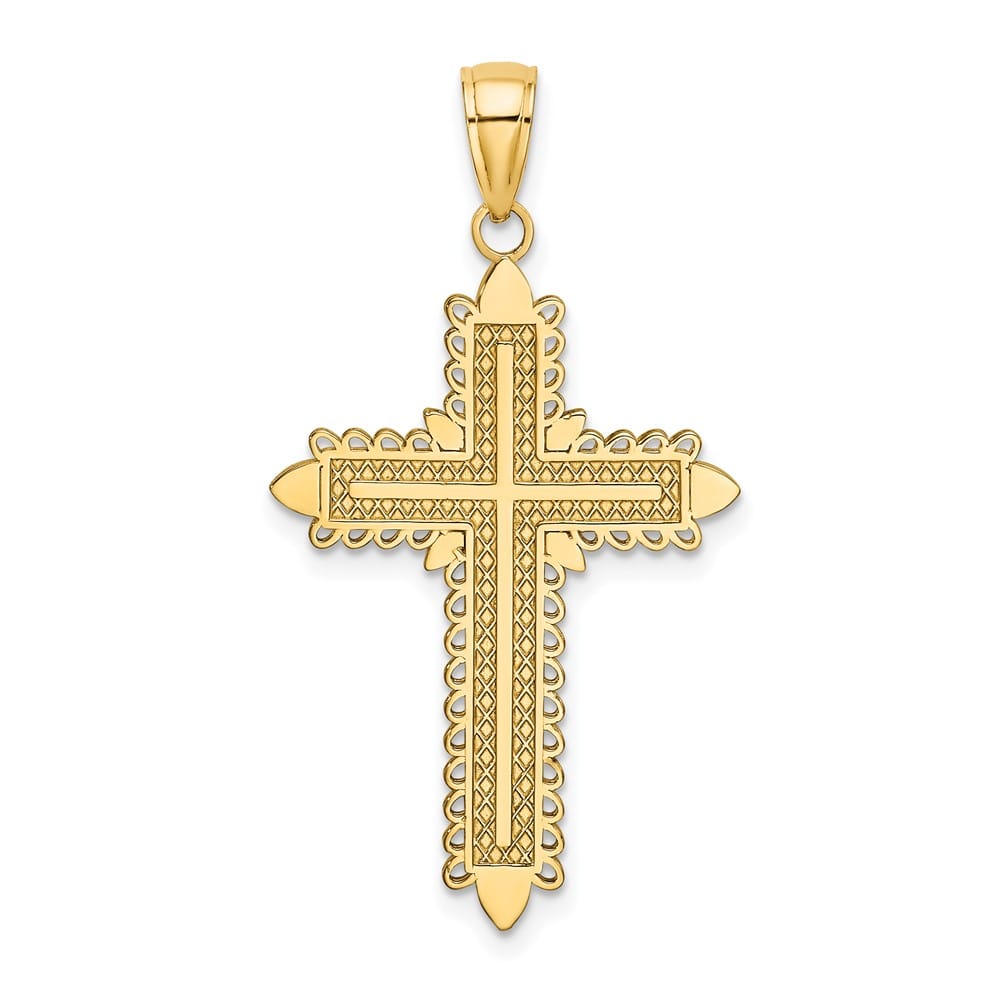 10K Yellow Gold Polished Large with Lace Border Passion Cross Charm