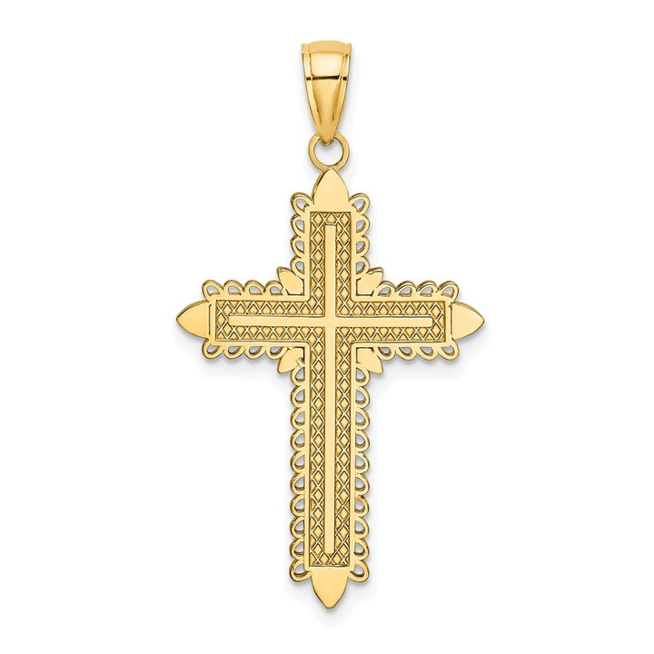 10K Yellow Gold Polished Large with Lace Border Passion Cross Charm
