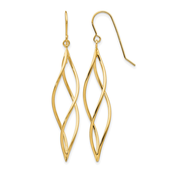 10k Yellow Gold Polished Long Twisted Dangle Shepherd Hook Earrings