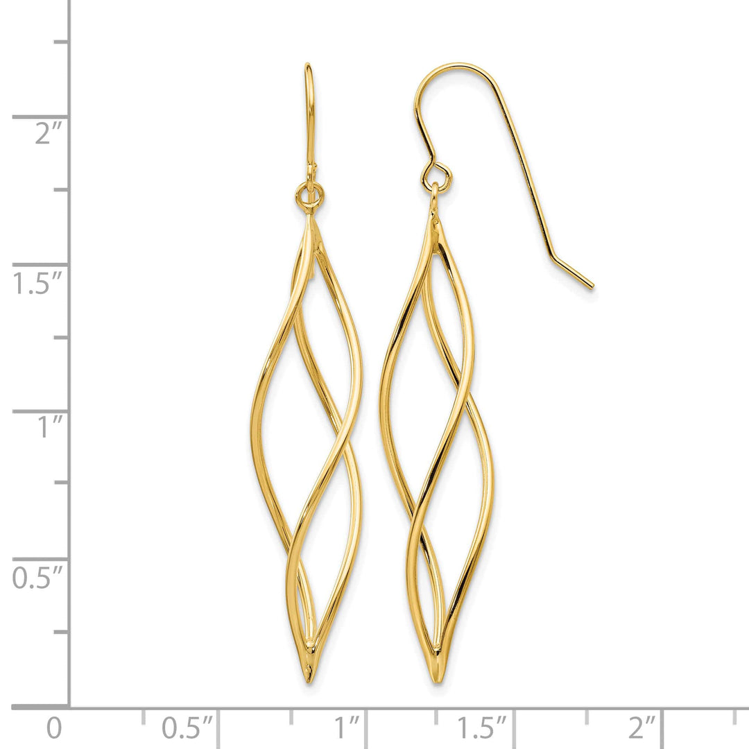 10k Yellow Gold Polished Long Twisted Dangle Shepherd Hook Earrings
