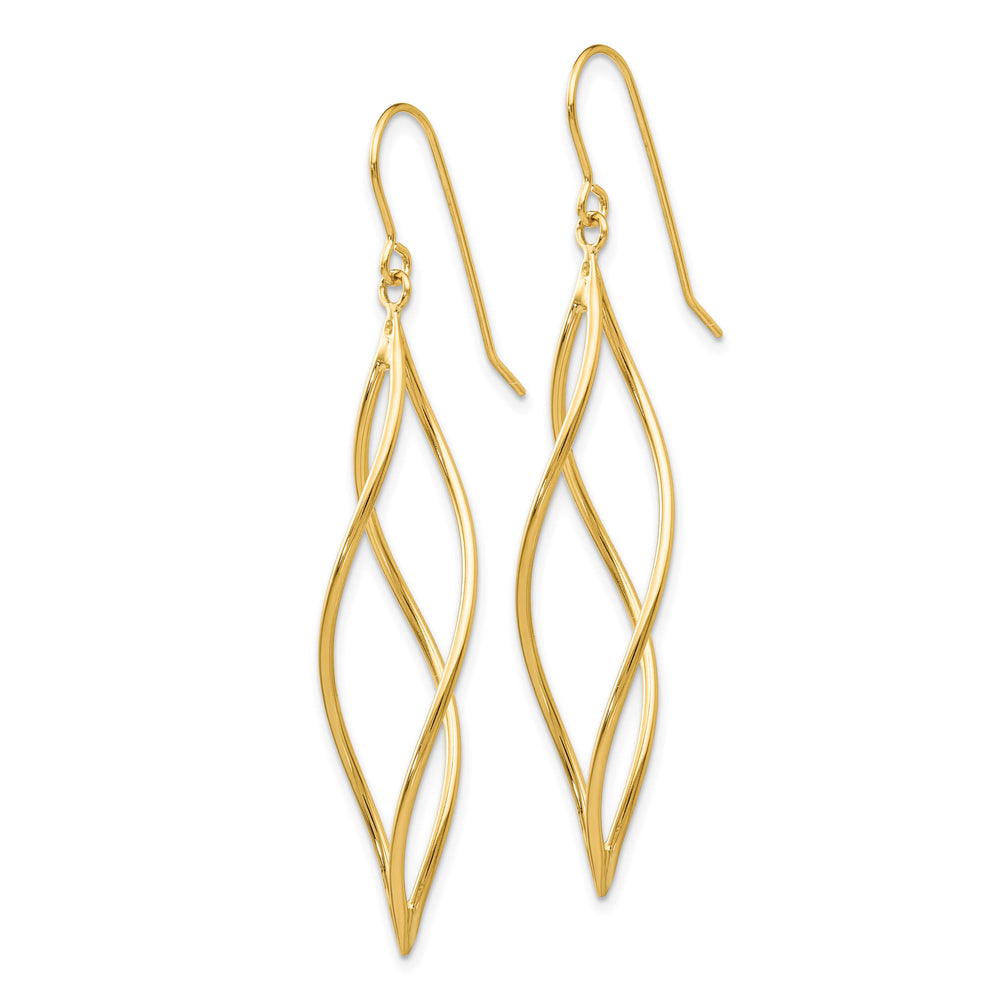 10k Yellow Gold Polished Long Twisted Dangle Shepherd Hook Earrings