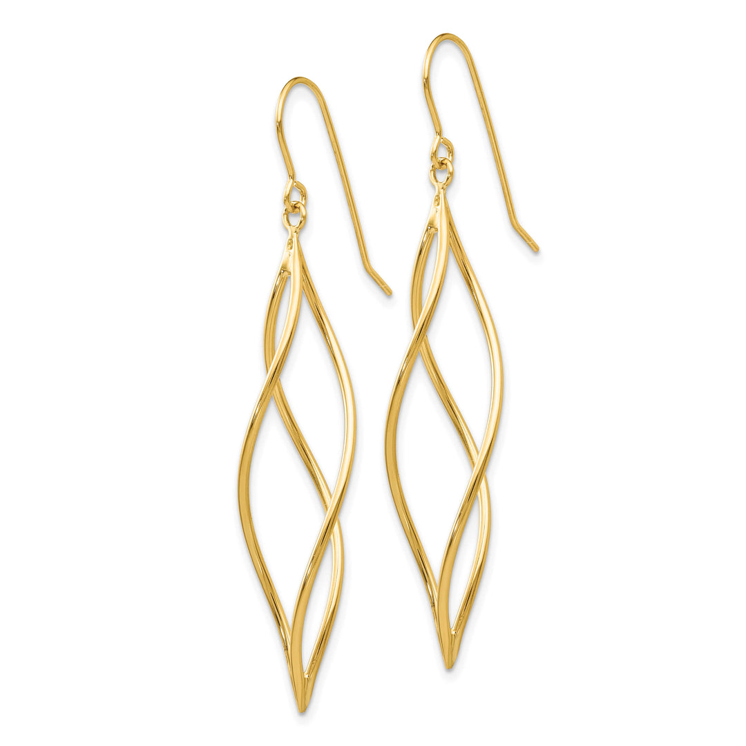 10k Yellow Gold Polished Long Twisted Dangle Shepherd Hook Earrings