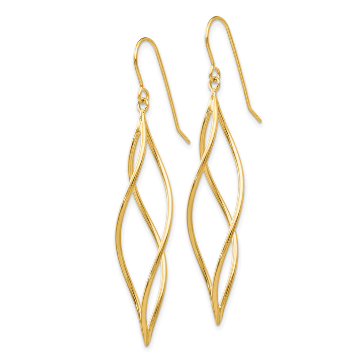 10k Yellow Gold Polished Long Twisted Dangle Shepherd Hook Earrings