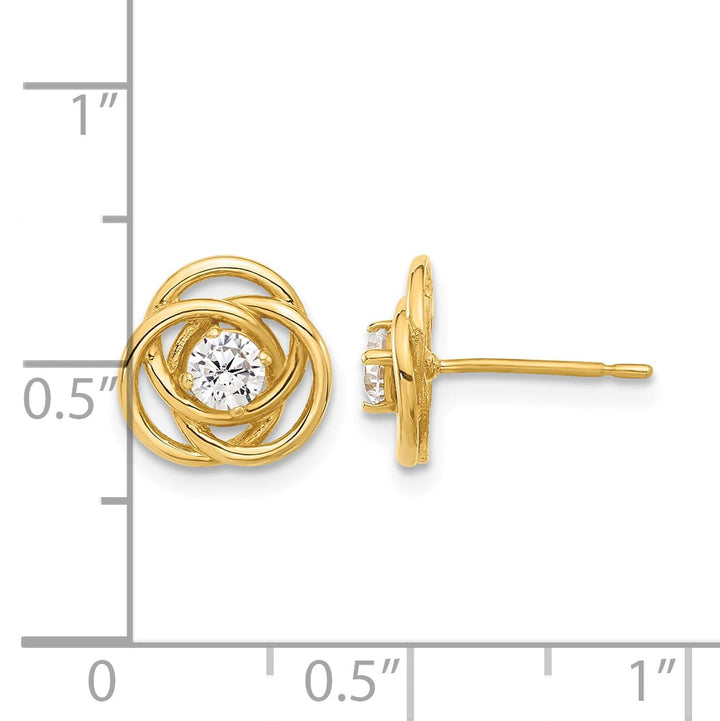 10k Yellow Gold Polished Love Knot CZ Post Earrings