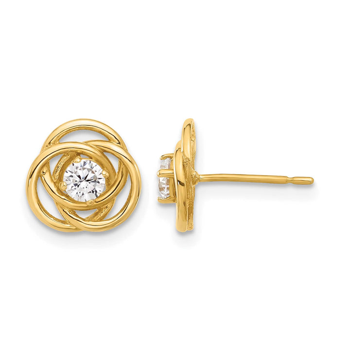 10k Yellow Gold Polished Love Knot CZ Post Earrings