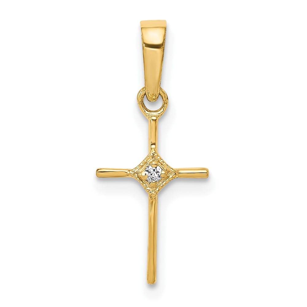 10K Yellow Gold Polished Medium .01 ct Diamond Cross Pendant