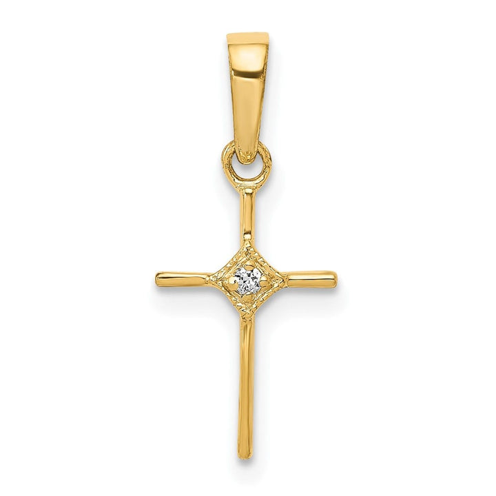 10K Yellow Gold Polished Medium .01 ct Diamond Cross Pendant