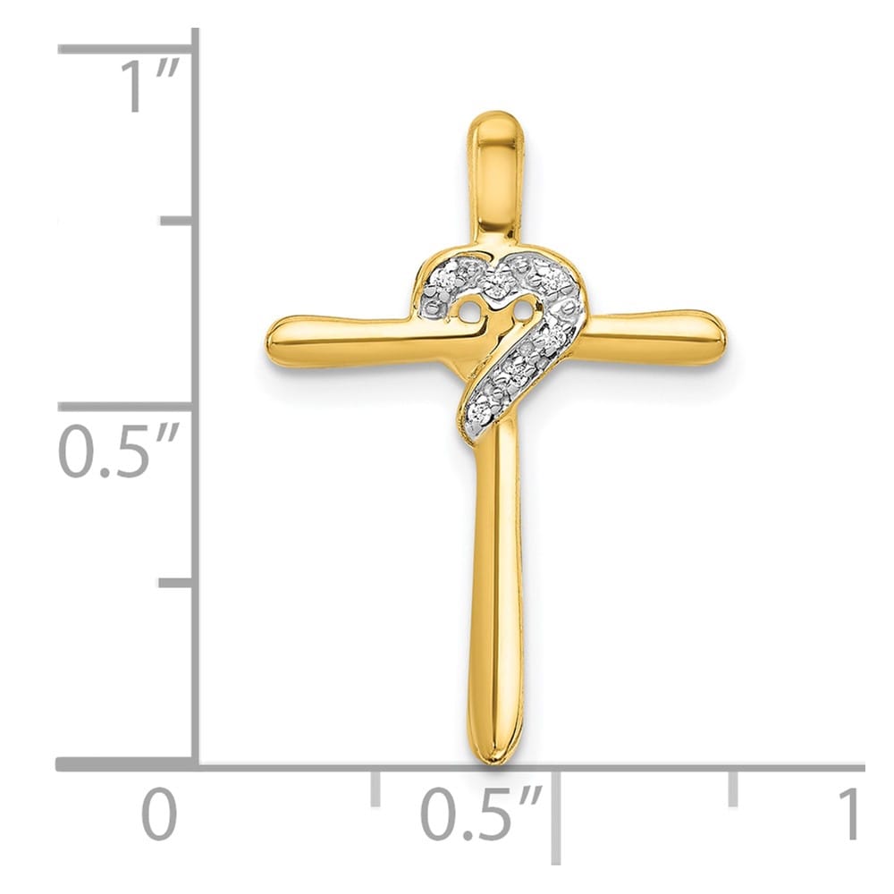 10K Yellow Gold Polished Medium .02 ct Diamond Heart Cross Chain Slide