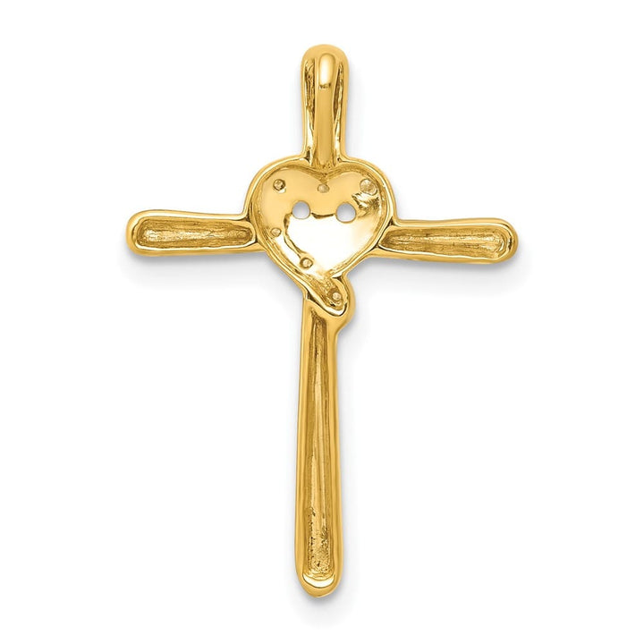 10K Yellow Gold Polished Medium .02 ct Diamond Heart Cross Chain Slide