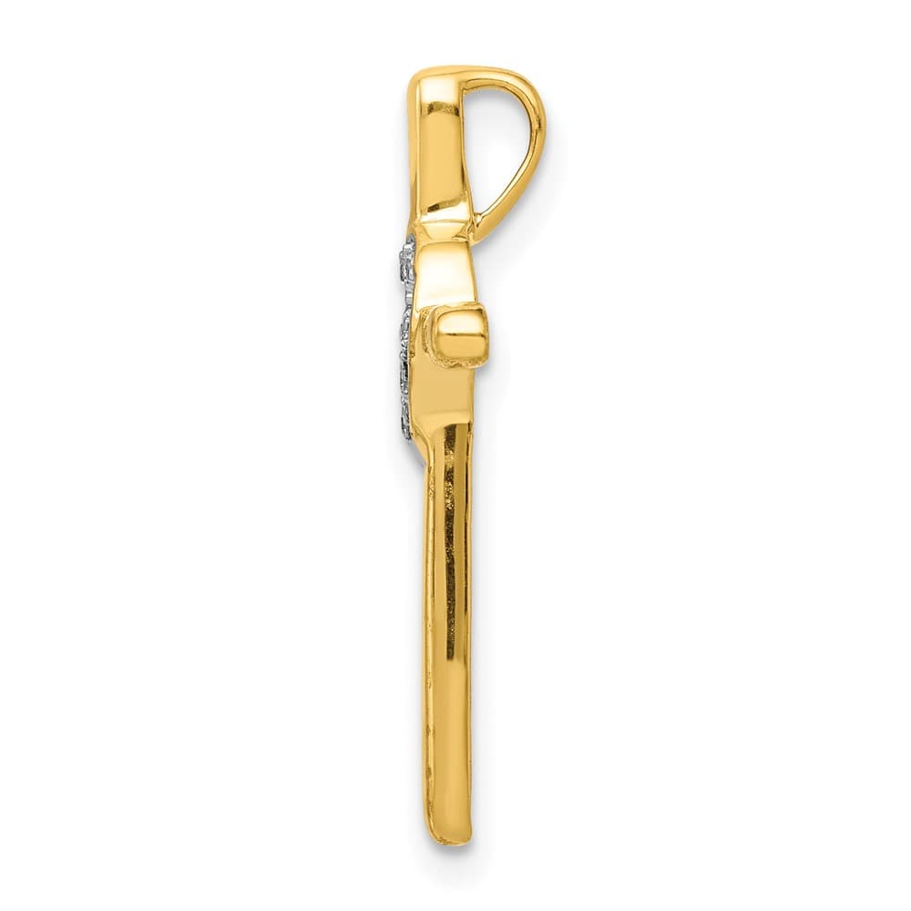 10K Yellow Gold Polished Medium .02 ct Diamond Heart Cross Chain Slide