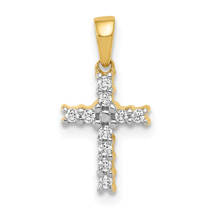 10K Yellow Gold Polished Medium 1/10 ct Diamond Latin Cross Pendant