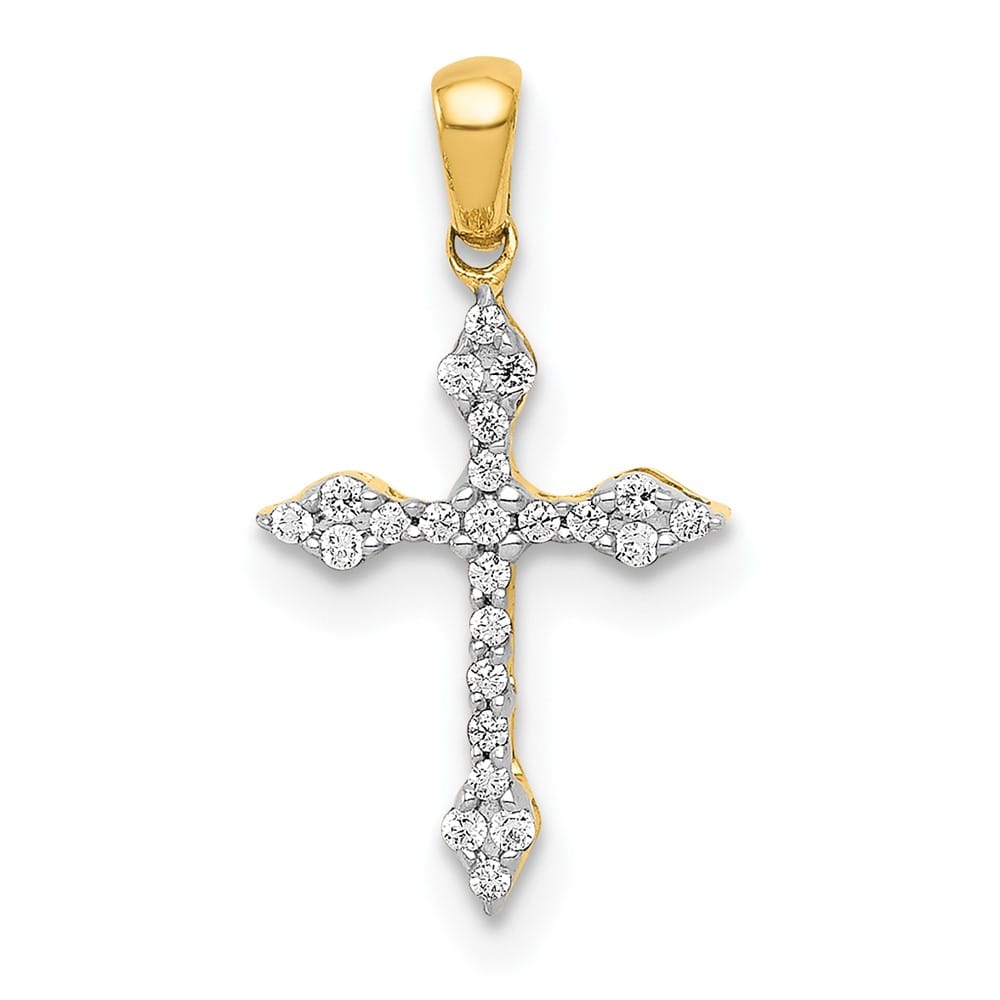 10K Yellow Gold Polished Medium 1/15 ct Diamond Cross Pendant