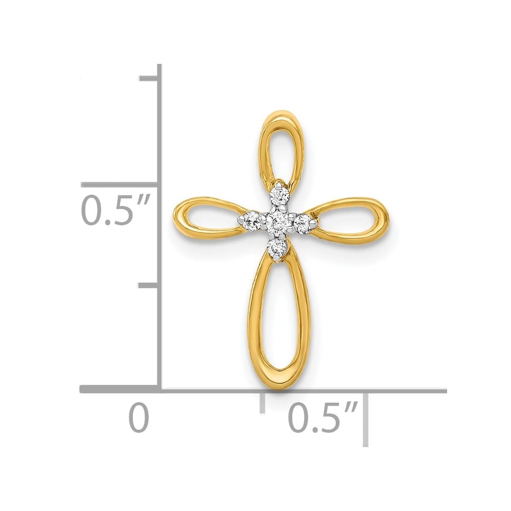 10K Yellow Gold Polished Medium 1/20 ct Diamond Cross Chain Slide