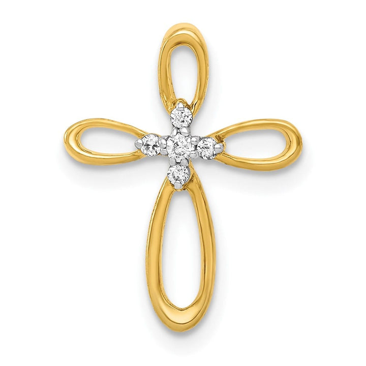 10K Yellow Gold Polished Medium 1/20 ct Diamond Cross Chain Slide