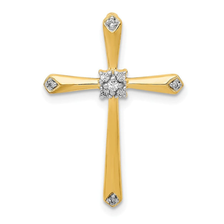 10K Yellow Gold Polished Medium 1/20 ct Diamond Cross Chain Slide