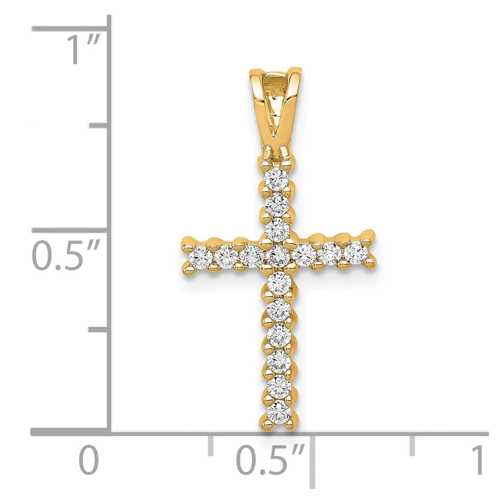10K Yellow Gold Polished Medium 1/4 ct Diamond Latin Cross Pendant