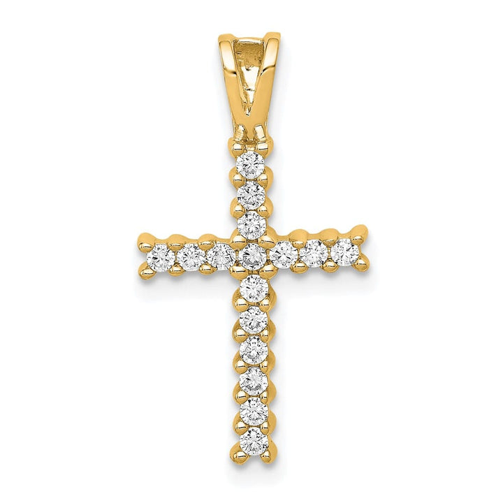 10K Yellow Gold Polished Medium 1/4 ct Diamond Latin Cross Pendant
