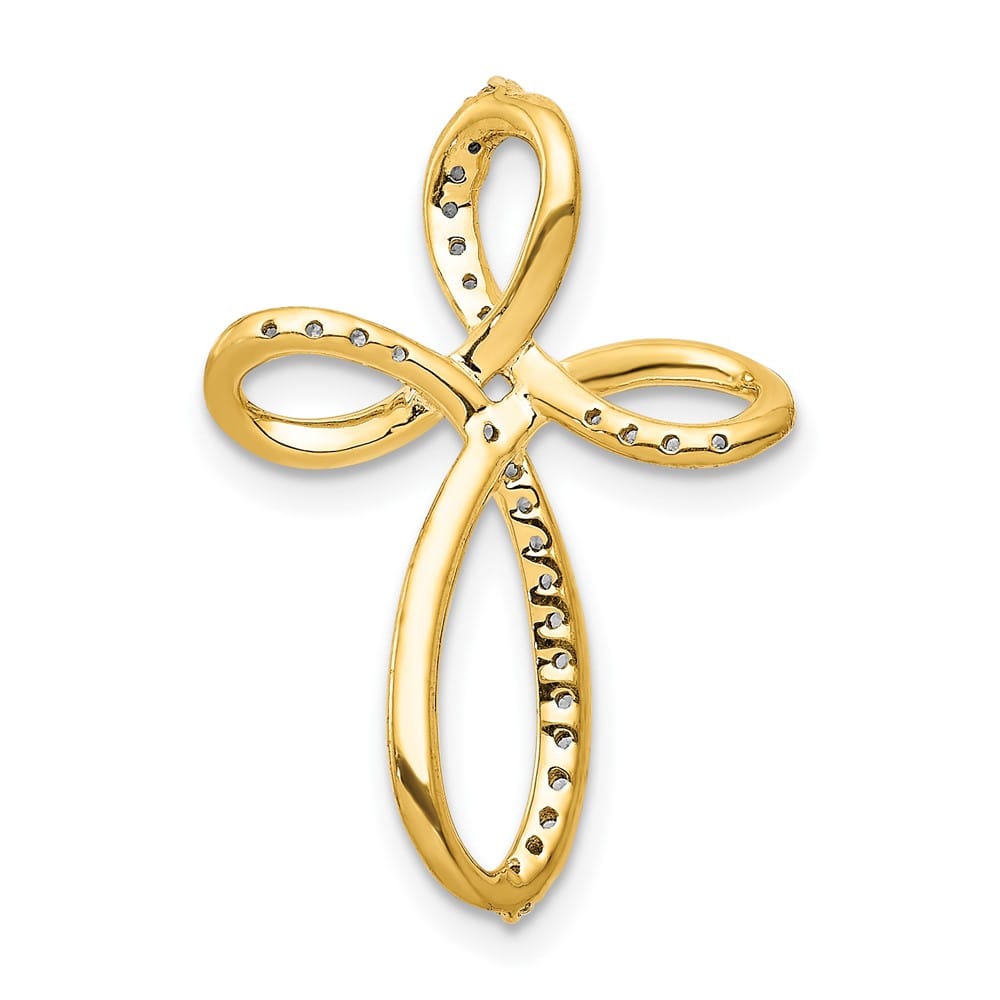10K Yellow Gold Polished Medium 1/6 ct Diamond Cross Slide Pendant