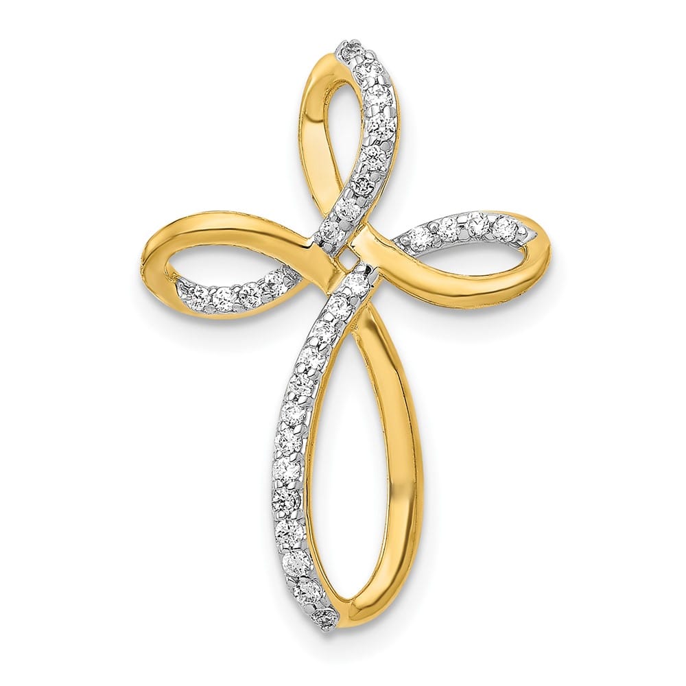 10K Yellow Gold Polished Medium 1/6 ct Diamond Cross Slide Pendant