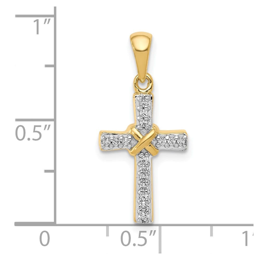10K Yellow Gold Polished Medium 1/6 ct Diamond Latin Cross Pendant