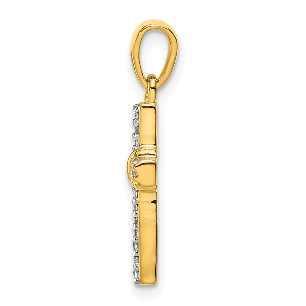 10K Yellow Gold Polished Medium 1/6 ct Diamond Latin Cross Pendant